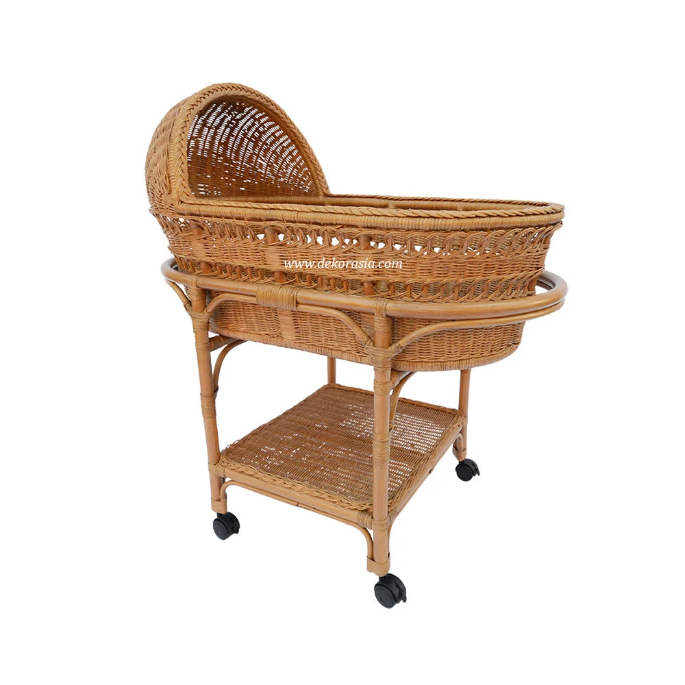 Premium Modern Brown Rattan Eco-friendly Movable Baby Bassinet Multifunctional Design 0-3 Years Newborn Bedroom Nursery Hotel
