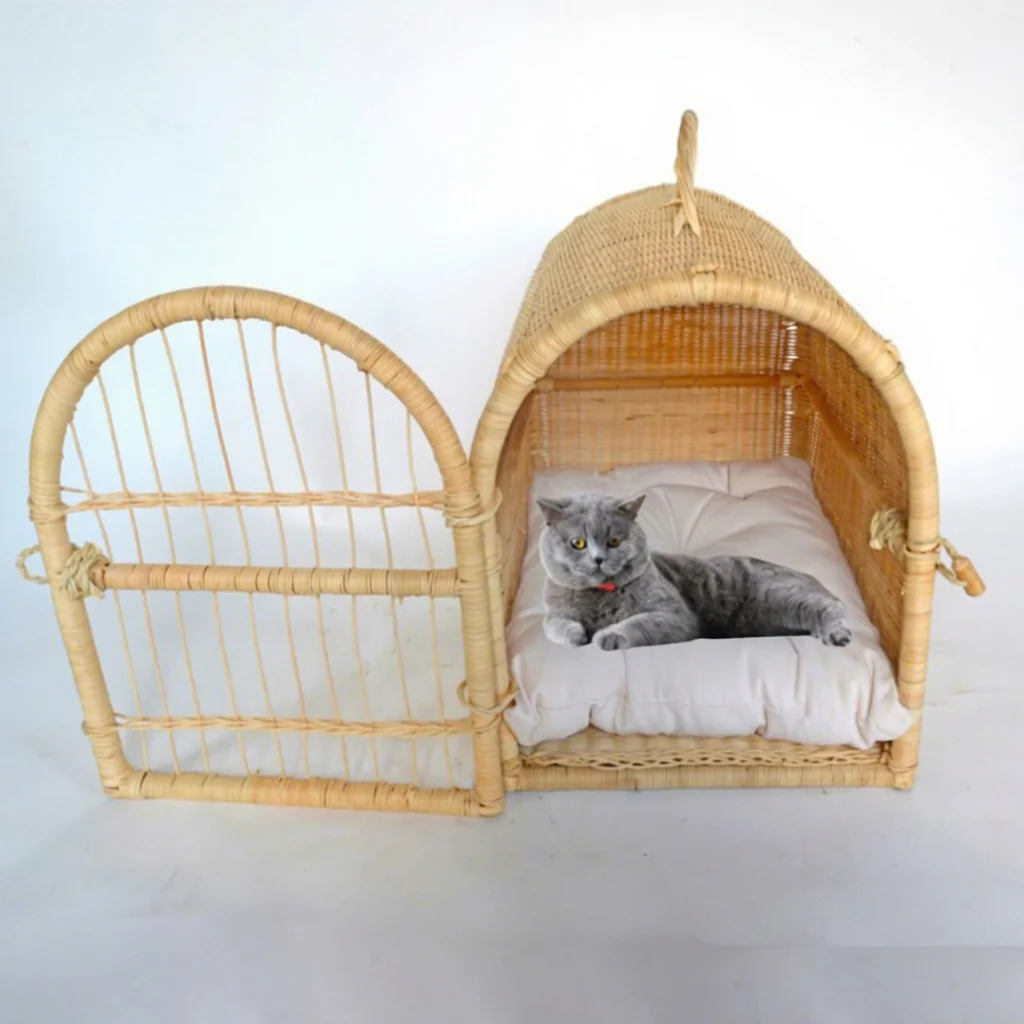 High Quality Eco-friendly Cute Luxury Rattan Natural Animal Pattern Cat Pet Bed Sofa with Removable Cover Hand Wash